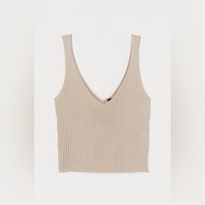 H&M Cream Ribbed V Neck Tank Top